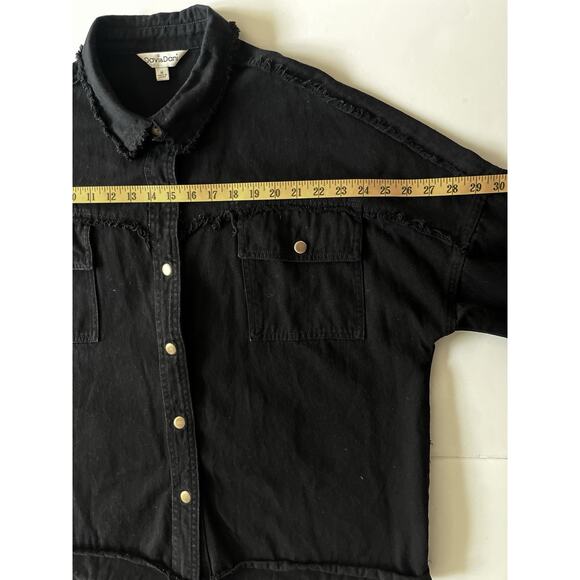 Davi And Dani Rock And Roll Denim Jacket Women M Black Oversized Raw Hem Concert - Picture 5 of 9